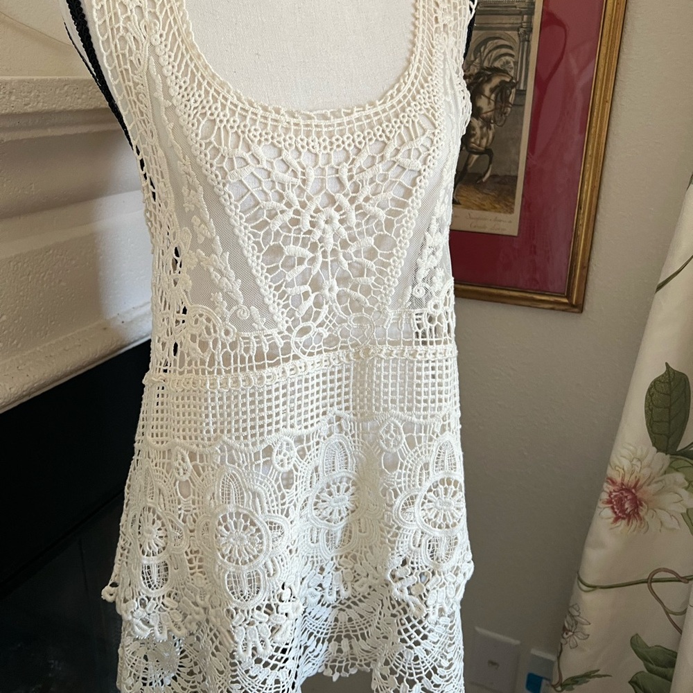 Beautiful boho cotton lace tank overlay shirt, size M